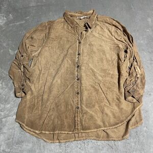 Jane And Delancey Top Womens 1X Brown Button Up Tunic Boho Grunge